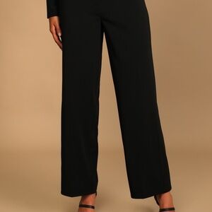 Lulus So Get This Black High-waisted Wide-leg Trouser Pants - Size M